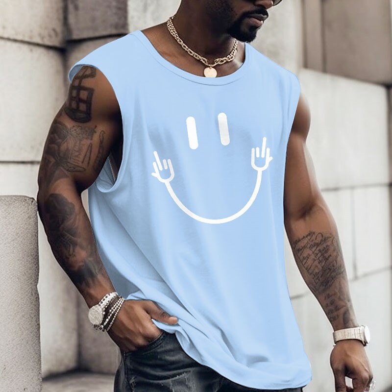 Męskie Graficzny Uśmiechnięta twarz Kamizelka Top Koszulka bez rękawów dla mężczyzn Paski Podkoszulek Druk 3D Półgolf Koszula Moda Designerskie Mięsień Codzienny Sport Siłownia Czarny Biały Granatowy 2025 - $14.99 –P7