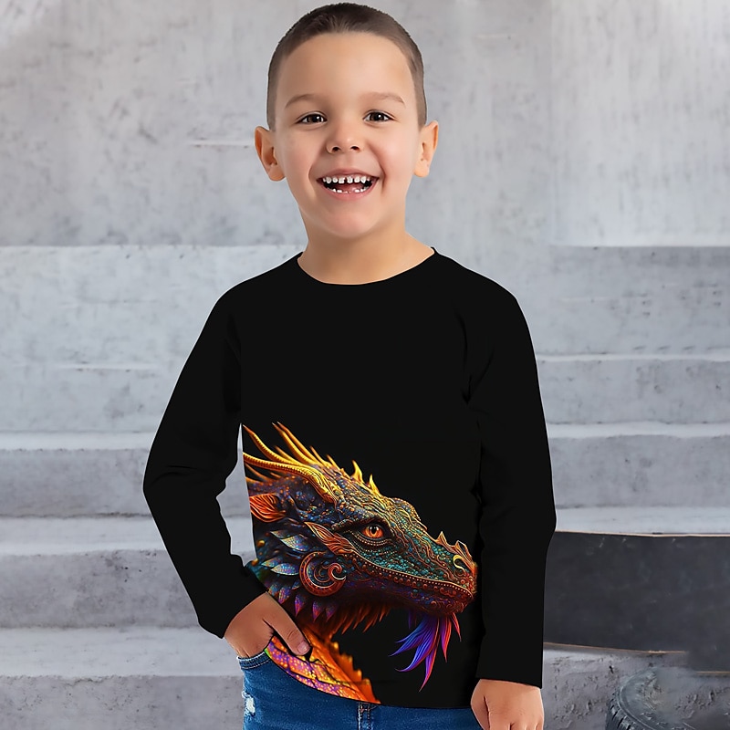Boys 3D Graphic Animal Dinosaur T shirt Tee Long Sleeve 3D Print Summer Spring Fall Sports Fashion Streetwear Polyester Kids 3-12 Years Outdoor Casual Daily Regular Fit 2025 - $13.99 –P5