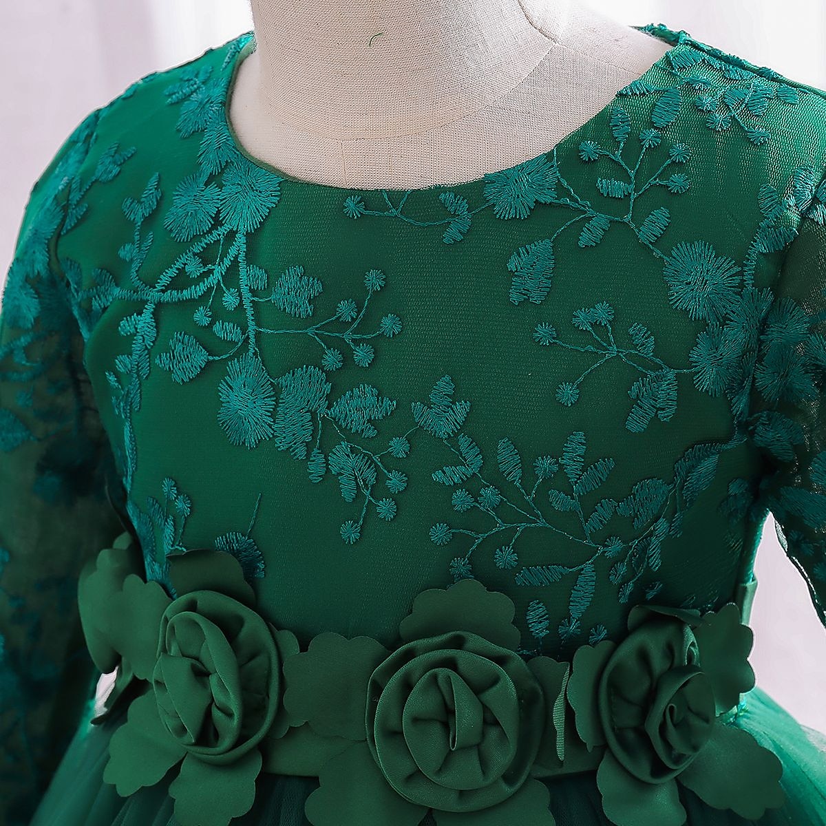 Kids Girls' Dress Party Dress Flower Long Sleeve Special Occasion Birthday Mesh Embroidered Princess Sweet Polyester Midi Party Dress Summer Spring 4-12 Years Pink Wine Green 2025 - $43.99 –P10