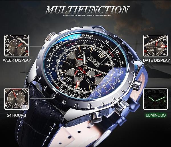 JARAGAR Mechanical Watch for Men Aviator Series Military True Men Sport Automatic Watch Luxury Stainless Steel Mechanical Male Clock Hour Luminous Wristwatch Blue Glass 2025 - $55.99 –P12