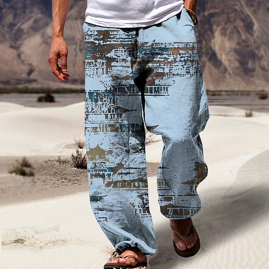 Men's Trousers Summer Pants Beach Pants Drawstring Elastic Waist 3D Print Graphic Prints Geometry Comfort Casual Daily Holiday Streetwear Hawaiian Light Green Navy Blue 2025 - $27.99 –P2