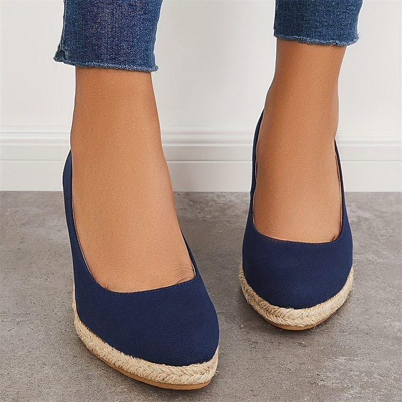 pantofi cu pană din pânză neagră de damă – pantofi cu platformă espadrile cu talpă împletită din iută pentru ținute casual de vară, vacanțe la plajă și ținute de zi cu zi 2025 - $46.99 –P6