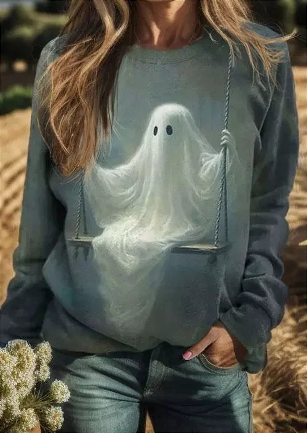 Női Pulóver Halloween pulóver Grafika Sportok Utcai sikk Buli Szürke Halloween Hétköznapi Kerek Hosszú ujj Felső Mikroelasztikus Ősz & tél 2025 - $21.99 –P4