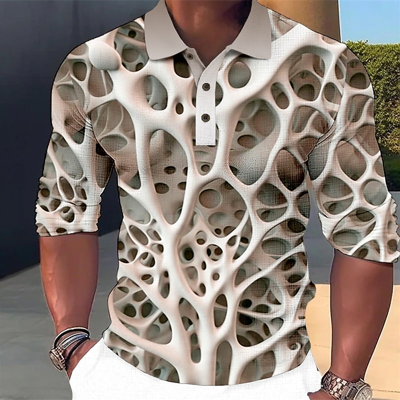 Herr Grafisk Pikétröjor Golftröja Långärmad Polotröjor Skjortor med krage Ledigt Semesterkläder Rave Wear Festkläder Knappar 3D-utskrift Blågrön Blå Purpur 2025 - $23.99 –P6
