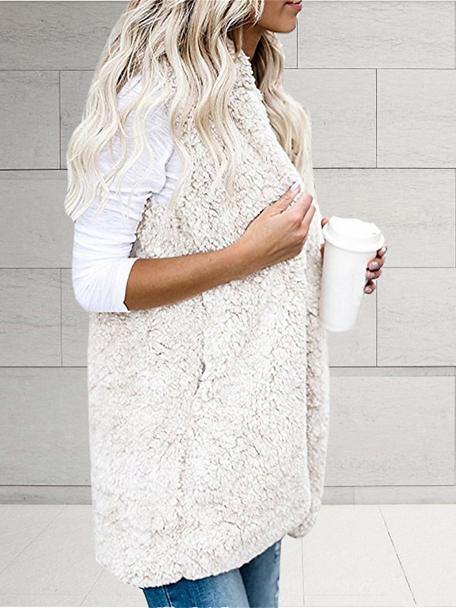 Women's Teddy Vest Warm Cream Teddy Coat with Hood Long  Sherpa Jacket with Pocket Cardigan Hoodie Fashion Daily Casual Plain Outerwear Sleeveless Fall Winter Black White Wine S M L XL XXL 3XL 2023 - US $22.99 –P8