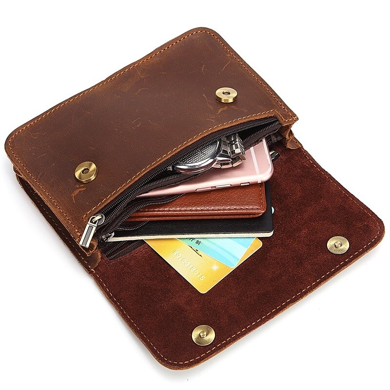 Men's Fanny Waist Bag Crazy Horse Genuine Leather Waist Packs Belt Loop Hip Hook Bum Bag Handmade Travel Small Phone Waist Pouch 2025 - $39.99 –P12