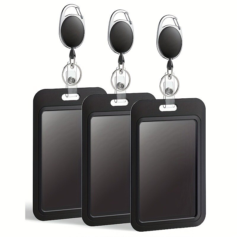 Sliding Badge Holder Hard Black Vertical Plastic Card Case Protector With Retractable Badge Reel Carabiner For Office School ID Credit Proximity Key Card Drivers License And Pass, Back to School Gift 2025 - $9.99 –P3