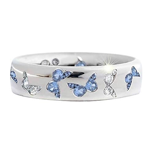 rhinestone butterfly ring for women teen girls, elegant silver plated cubic zircon engagement ring, birthday anniverstay jewelry gift (blue, 6) 2025 - $5.49 –P4