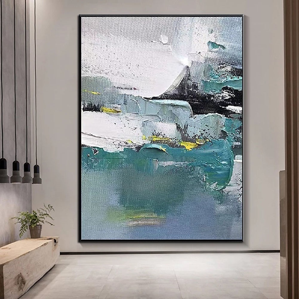 handgjord handmålad oljemålning tjock textur väggkonst modern abstrakt svart vit målning heminredning dekor rullad duk utan ram osträckt 2025 - $88.99 –P15