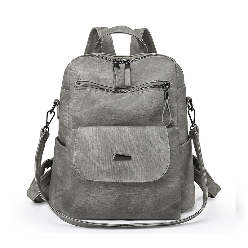 Dames rugzak Schooltas rugzak School Dagelijks Effen Kleur PU-nahka Grote capaciteit waterdicht Duurzaam Rits karamelkleur Zwart Blozend Roze 2025 - $46.99 –P14