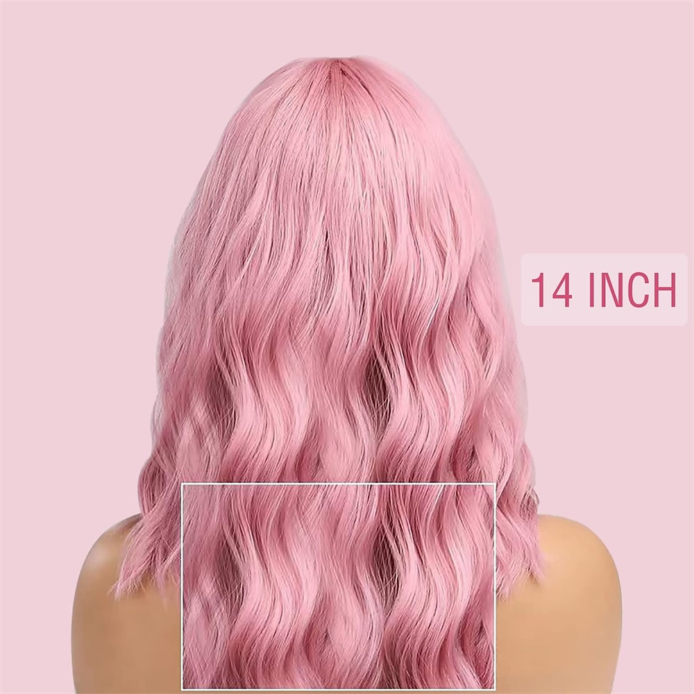 Roze Pruik met Luchtpony 12 Inch Korte Pastel Krullende Golvende Hittebestendige Synthetische Vrouwen Bob Pruik Cosplay Feest Schouderlengte Pruiken voor Meisjes Dagelijks Gebruik Natuurlijke 2026 - $17.49 –P12