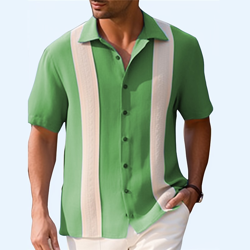 Per uomo Camicia Camicia Estiva Camicia casual Camicia da Spiaggia Camicia con Bottoni Blu Viola Verde Manica Corta Blocco di colori Bavero Vacanza Quotidiano Abbigliamento Cotone Misto Cotone Moda del 2025 a $19.99 –P2