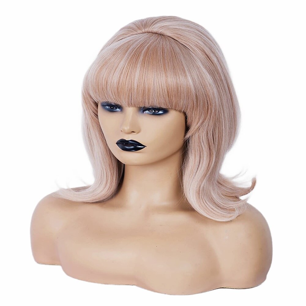 Parrucca Corto Marrone Misto con Frangia Retro Bouffant Parrucche a Nido d'Api adatta per Costume Anni '80 o Festa di Carnevale Parrucche di Halloween del 2025 a $20.99 –P2