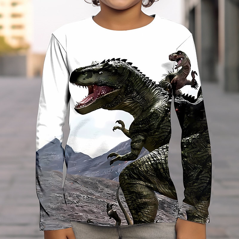 Chico 3D Graphic Animal Dinosaurio Camiseta Manga Larga Impresión 3D Verano Primavera Otoño Deportes Moda Ropa de calle Niños 3-12 años Exterior Casual Diario Ajuste regular 2025 - $13.99 –P2