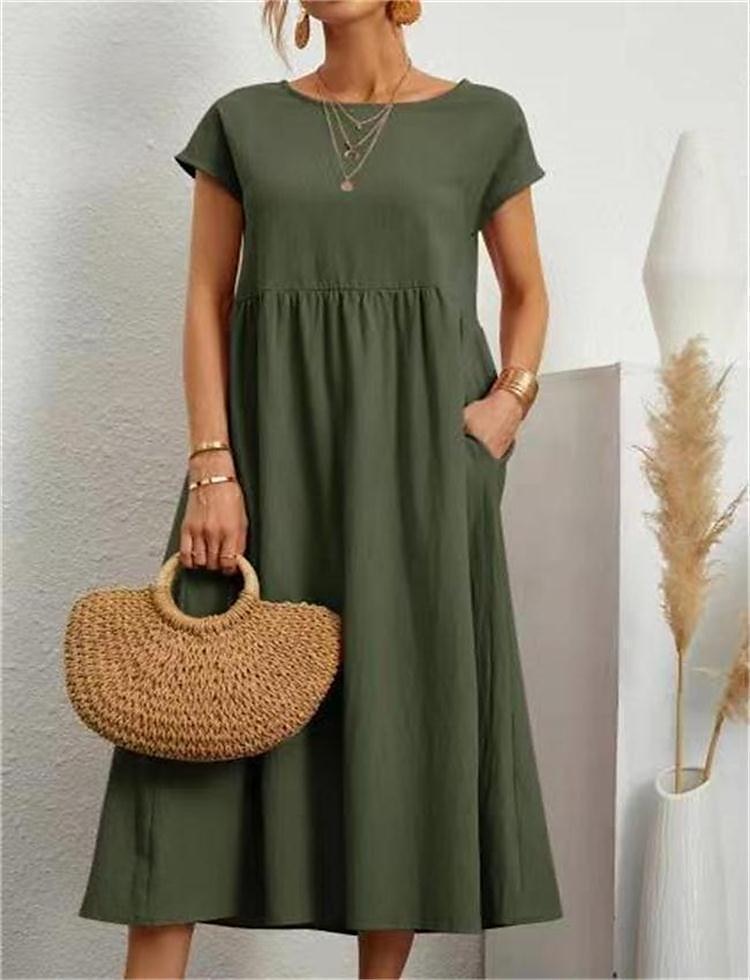Pentru femei Verde Militar Negru Alb Vară Primăvară Rochii Midi Rochii de in bumbac Rochie casual Rochie de vara din bumbac De Bază Clasic Casual În aer liber Zilnic Potrivire Largă Simplu Stil Nautic 2025 - $26.99 –P8