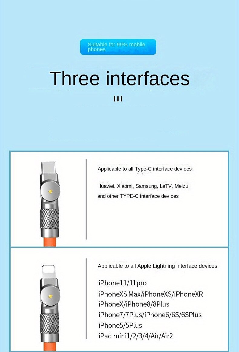 120W 3 in 1 Super Fast Charging Cable Micro USB Type c Gaming180° Rotating Data Cable For Huawei Smart Phone Silicone Cable 2025 - $17.99 –P12