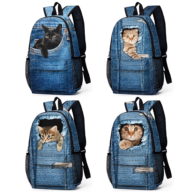 3D Cat Print Denim Backpack for Kids – Cute Animal School Bag with Large Capacity and Fun Design for Boys and Girls 2025 - $29.99 –P2