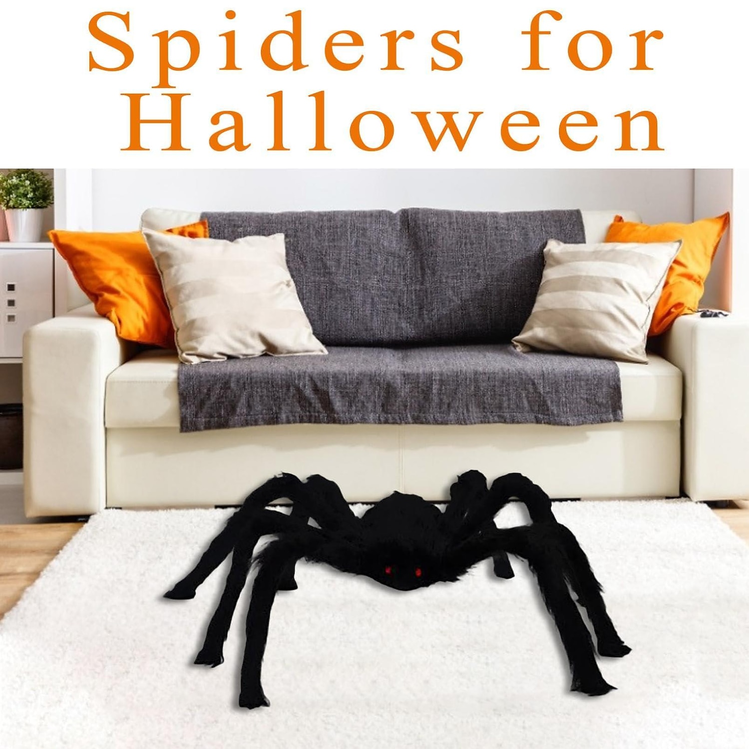 ragno decorativo di Halloween, decorazioni di ragno di Halloween all'aperto, ragno nero morbido e peloso spaventoso, realistico, grande ragno di scena per la casa, il cortile, la decorazione di Halloween inquietante per le feste del 2025 a $9.49 –P4