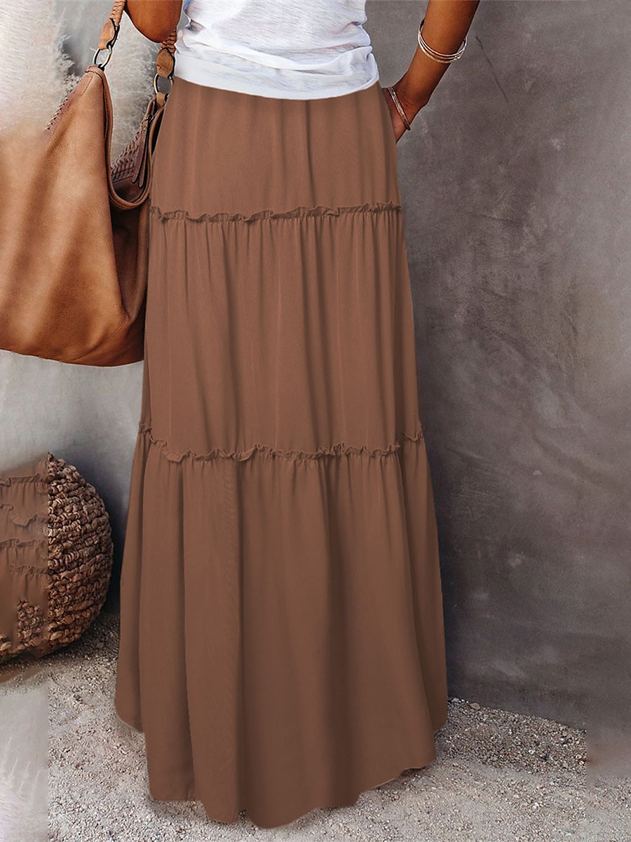 Femme Ample Jupe Maxi Taille haute Jupes Ruché A Volants Cordon Couleur Pleine Plein Air du quotidien Eté Polyester Coton et lin Mode Décontractées Violet Noir Jaune Rouge de 2025 ? $23.99 –P12