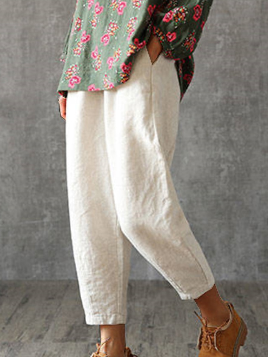 Damen Hose aus Baumwollleinen Hosen Hose Baggy-Hosen Mode Streetwear Volle Länge Mittlere Taille Einfach Tasche Elastischer Bund Baggy Atmungsaktivität Weich Außenbereich Mikroelastisch Urlaub 2025 - $16.99 –P17