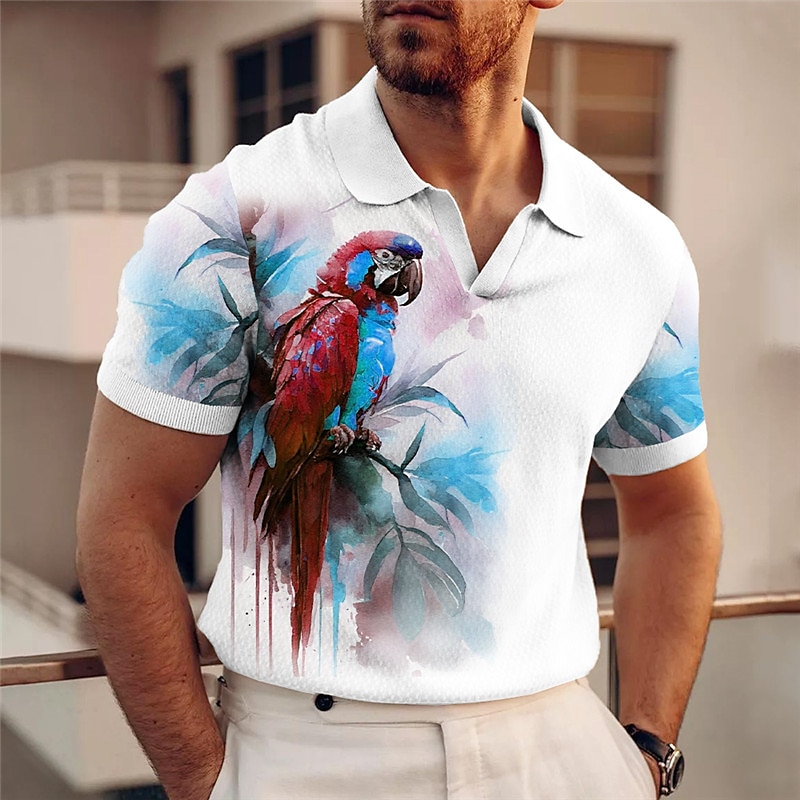 Per uomo Pappagallo Polo Hawaiane Maglia da golf Manica Corta Magliette polo Scollo a V Casual Divertente Abbigliamento mare Abbigliamento da vacanza Abiti da festa Stampa 3D Giallo Rosso Blu del 2025 a $22.99 –P3