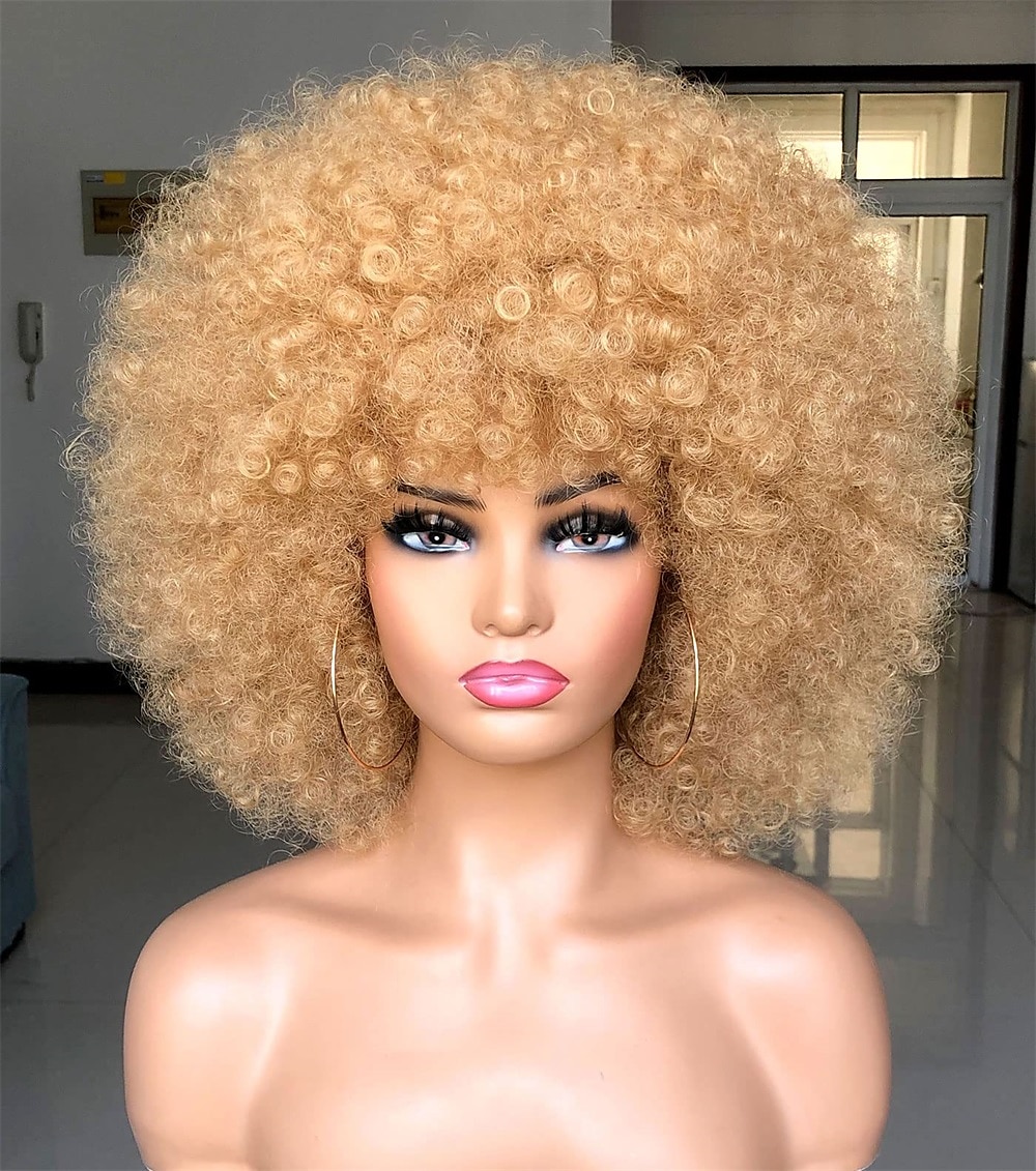 krátká afro paruka s ofinou pro černé ženy afro výstřední kudrnatá paruka 70. léta prémiová syntetická velká afro paruka karnevalová cosplay party paruka 2025 - $22.99 –P7