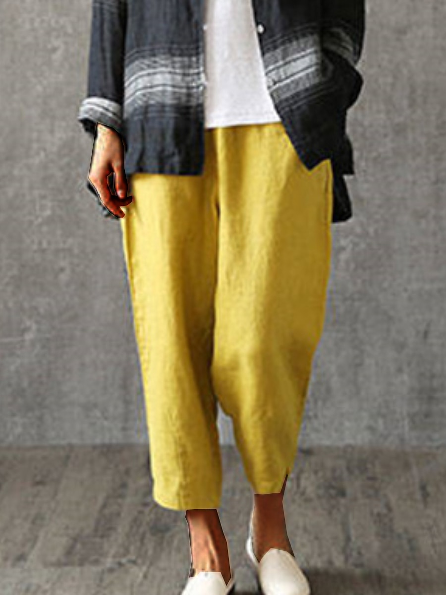 Damen Hose aus Baumwollleinen Hosen Hose Baggy-Hosen Mode Streetwear Volle Länge Mittlere Taille Einfach Tasche Elastischer Bund Baggy Atmungsaktivität Weich Außenbereich Mikroelastisch Urlaub 2025 - $16.99 –P3