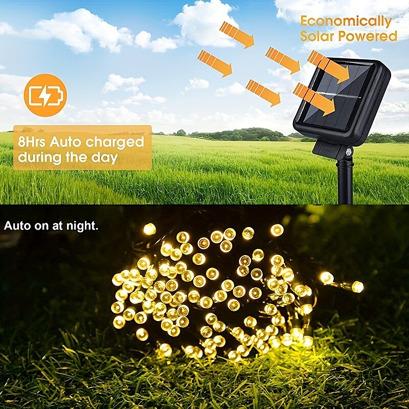Solar Fairy Lights Outdoor Light Strings Waterproof 8 Modes 10m 100leds String Light Outdoor Lighting For Party Garden Christmas Outdoor New Year Holiday Decoration 2025 - $15.99 –P6