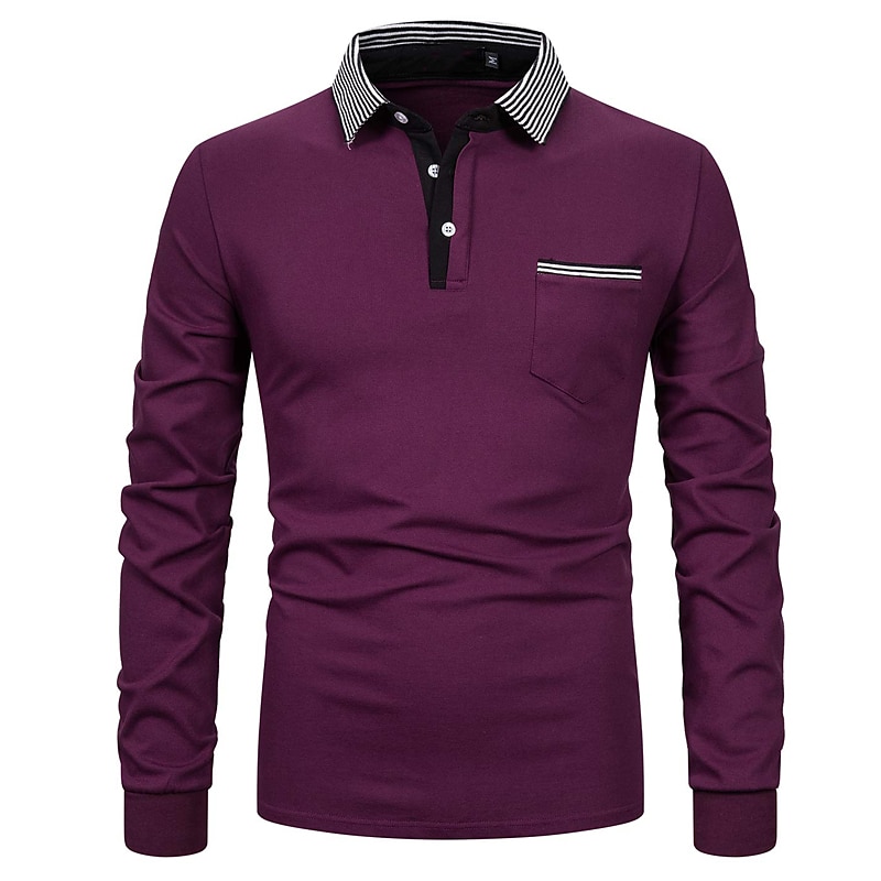 Herren Polos mit Knöpfen Poloshirt Casual Festtage Kargen Langarm Modisch Basic Glatt Klassisch Sommer Regular Fit Traube Dunkelmarine Grau Polos mit Knöpfen 2025 - $21.99 –P6