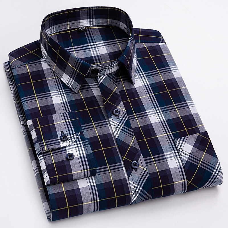 Men's Work Shirt Non Iron Shirt Stripes and Plaid Wedding Office & Career Light Yellow Light Blue Dark Red Wine Long Sleeve Turndown All Seasons Clothing Apparel 2026 - $31.99 –P5