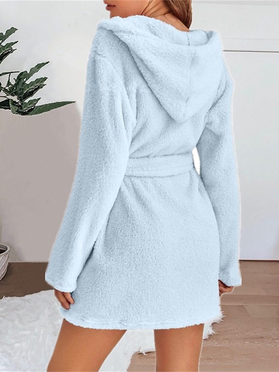 chinese dress ladies White Bamboo Viscose Robe with Hood & Pockets main image 1