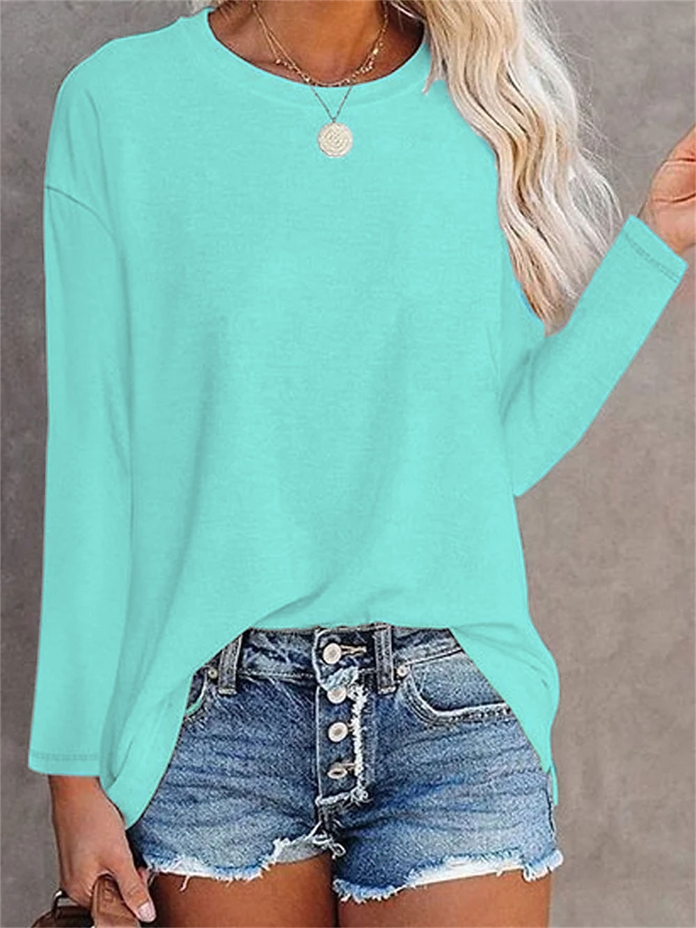 Dames T-shirt Effen Kleur Effen Dagelijks Basic Lange mouw Ronde hals Normale tops Dagelijks Zwart Wit Blozend Roze blauw Grijs Herfst winter 2025 - AU $40.59 –P4