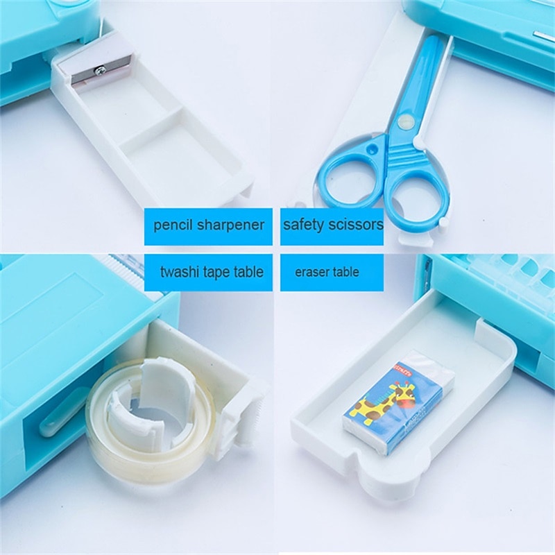 Multifunction Deformed Pencil Case Cute Cartoon Stationery Storage Box Pen Organizer with Scissor, Eraser, Sharpener, Ruler, Tape and Schedule For Girls Boys Kids Student School Supplies Gifts 2025 - $17.99 –P9