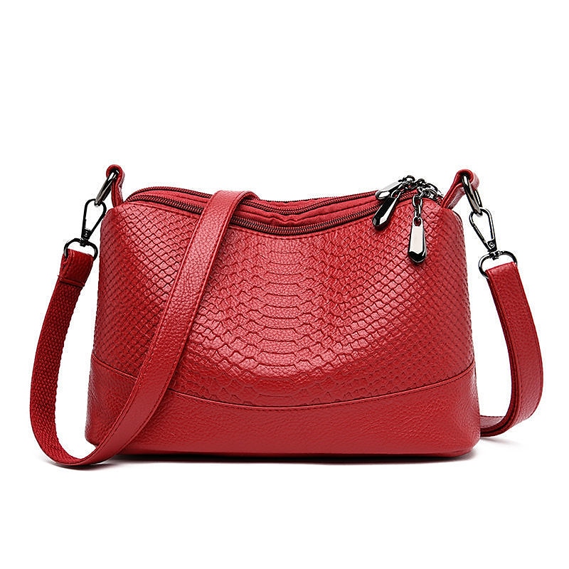 Mulheres Bolsa crossbody Bolsa de ombro Bolsa Hobo Couro PU Compras Diário Ziper Grande Capacidade Prova-de-Água Durável Côr Sólida Cobra Vermelho Vinho rei da terra Preto de 2025 por $26.99 -P15