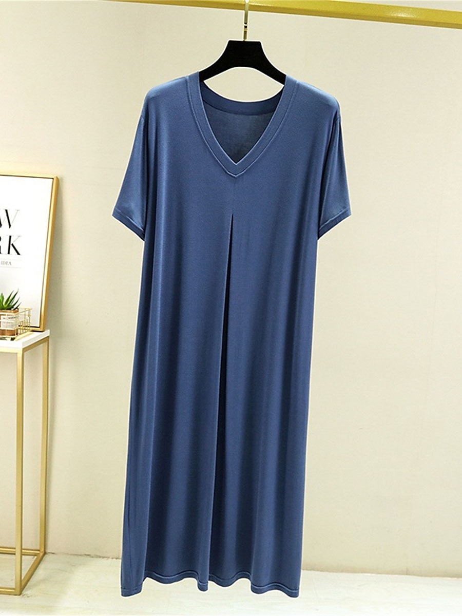 Women's Pajamas Nightgown Nightshirt Dress Pure Color Simple Casual Soft Home Daily Bed Modal Breathable V Wire Short Sleeve Summer Fall Home Outfits 2025 - $12.49 –P7