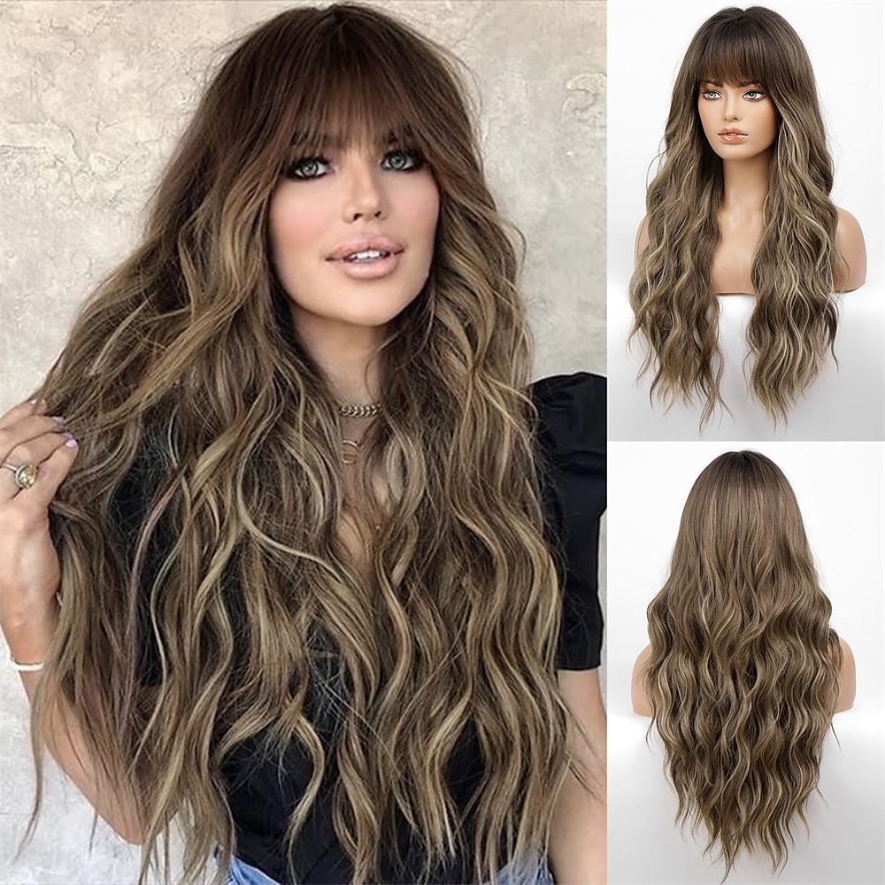 Ombre Auburn Wig with Bangs Long Curly Wig with Bangs orange wig Natural Appearance Heat-Resistant Synthetic Wig Suitable for Fashionable Women 2025 - $29.99 –P17