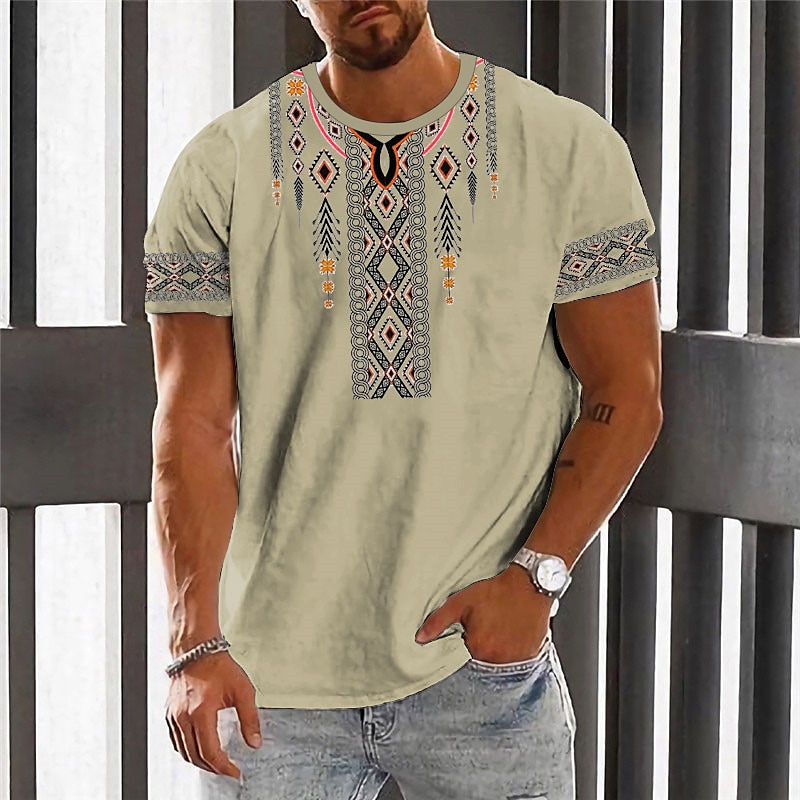 Herren Graphic Farbblock Bogengimpe T Shirt Kurzarm T-Shirt 3D-Druck Rundhalsausschnitt Hemd Modisch Designer Ethnisch Outdoor Täglich Sport Schwraz & Gelb Schwarz Weiß Frühling Sommer Bekleidung S M 2025 - $17.99 -P10