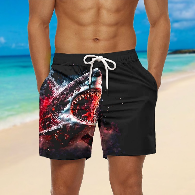 Herren Tiermotiv Hai Grafikdrucke Badehosen Badeshorts Boardshorts Mittlere Taille Hawaiianisch Boho Lässig Täglich Ferien Kordelzug mit Mesh-Futter Elastischer Bund Designer Bekleidung 2025 - $17.99 –P1