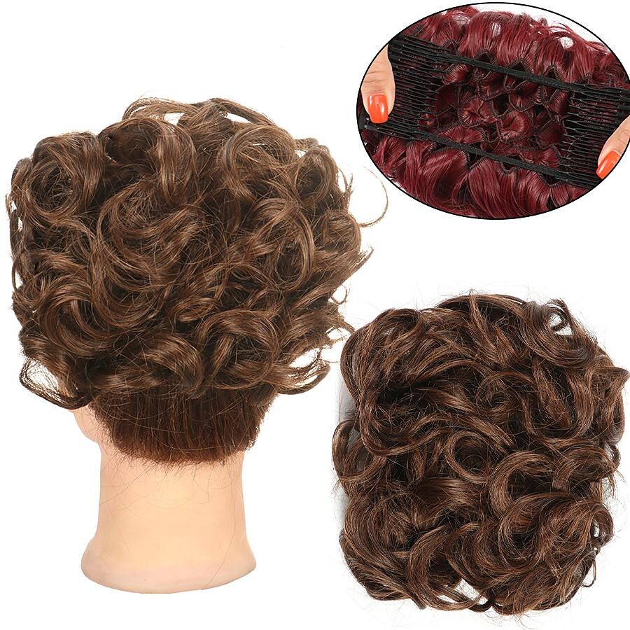 Gorgeous Curly Hair Bun Updo - Synthetic Elastic Band Comb Clips Hair Extension for Women 2025 - $15.99 –P9