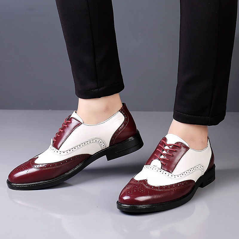 pantofi oxford brogue alb-negru pentru bărbați cu design în vârful aripii, detalii perforate pentru evenimente formale și petreceri nunți 2025 - $34.99 –P3