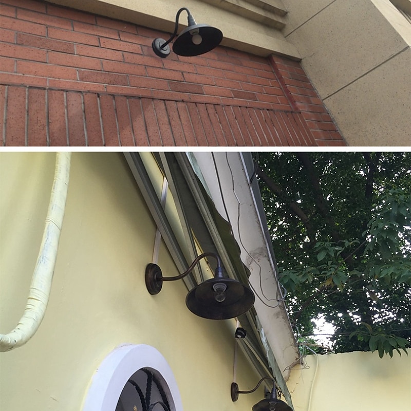 Lámpara de granero para interiores y exteriores, resistente al agua, de cuello de cisne negro, aplique de pared industrial vintage para almacén, iluminación de porche de pared de granja moderna, 110-240 V 2025 - $66.99 –P4