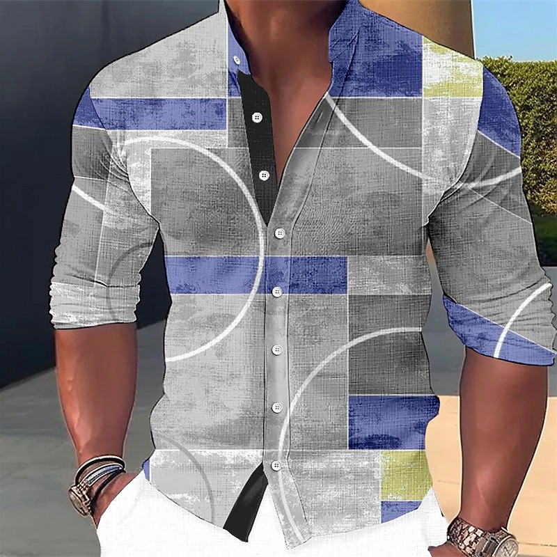 Per uomo Color Block Geometrica Geometria Camicia Camicia con bottoni Manica lunga Di tendenza Streetwear Originale Esterno Informale Giornaliero Estate Primavera Autunno Colletto alla coreana Stampa del 2025 a $24.99 –P4