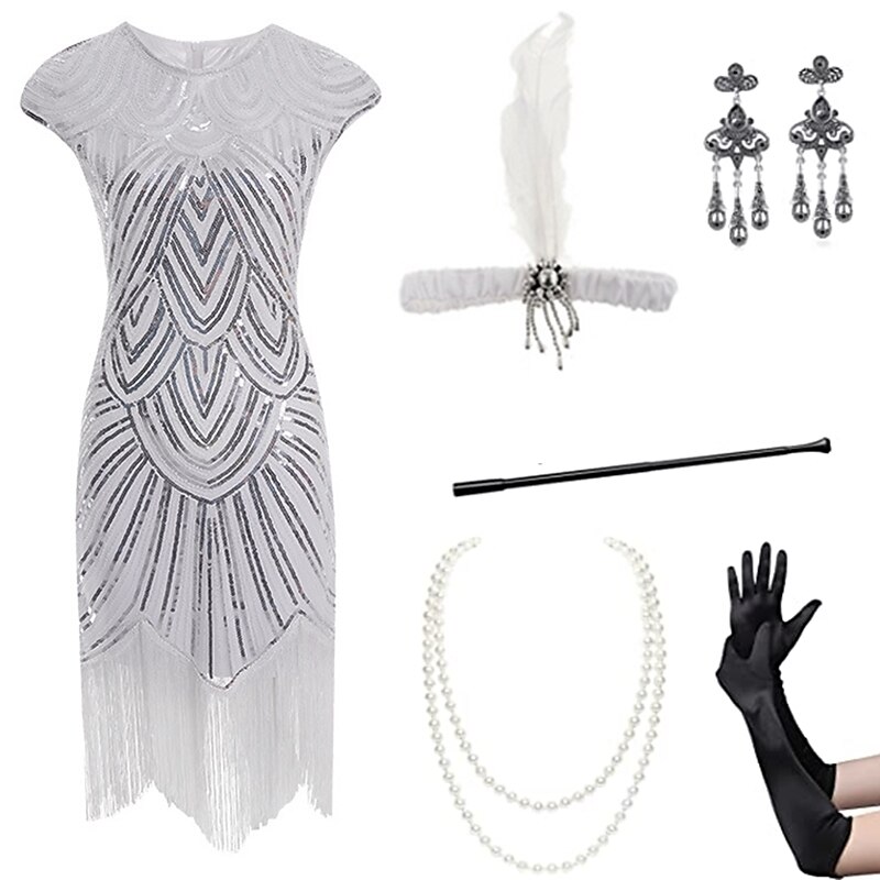 Řvoucí 20s Retro Velký Gatsby Úbory Kostým na Večírek Maškarní Bez rukávů Velký Gatsby Svatební host Flitry Třásně Flitry Třásně Kulatý Dámské předvečer Všech svatých Karneval Plesová maškaráda 2025 - $50.99 –P2