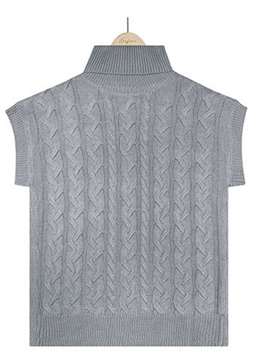 Women's Sweater Vest Turtleneck Ribbed Knit Acrylic Oversized Summer Fall Daily Going out Weekend Stylish Casual Soft Short Sleeves Solid Color Black Beige Coffee S M L 2023 - US $24.99 –P12