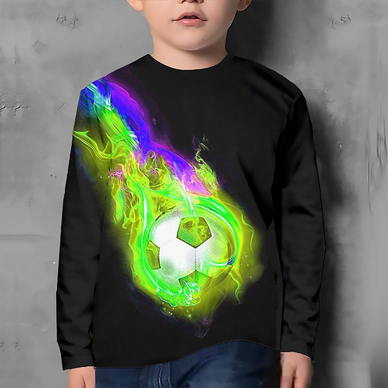Pojkar 3D Grafisk Fotboll Rök T-shirt Långärmad 3D-tryck Sommar Vår Höst Sport Mode Streetwear Barn 3-12 år Utomhus Ledigt Dagligen Normal 2025 - $13.99 –P2