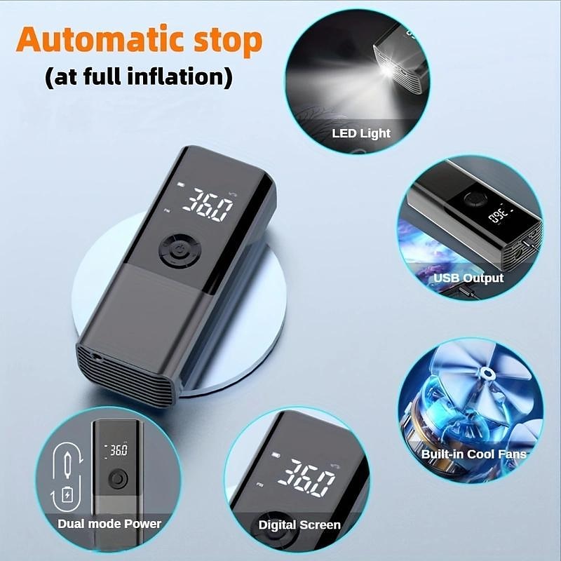 Cordless Car Tire Inflator Pump 150PSI Portable Air Compressor Pump For Car Tire With 6000mAh Battery Tire Pump With LED Light For Car Bike Motor Ball 2025 - $27.99 –P3