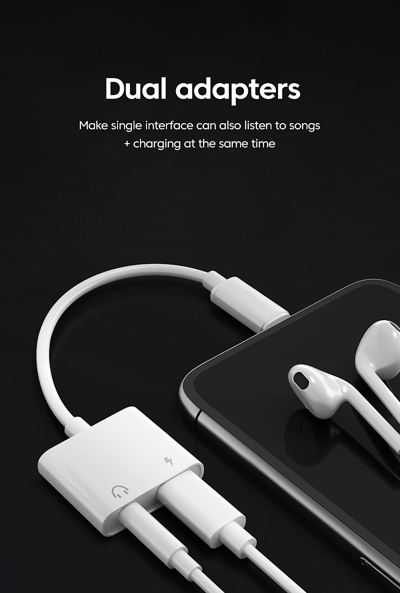 adapter & splitter voor iphone hoofdtelefoon 2 in 1 dual interface voor iphone oplader kabel aux audio adapter converter voor iphone 13/12/11/x/xs/xr/8/7 ipad ondersteuning bellen opladen 2025 - $10.99 –P2