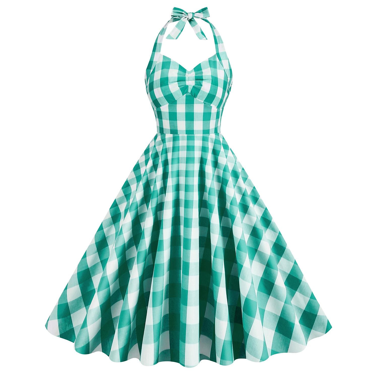Kockás Retró 1950-es A-Line ruha Swing ruha Flare ruha Ujjatlan Kockás Tarkán szőtt pamutszövet Női Lány Valentin nap Vakáció Zsúr Alkalmi / Napi Felnőttek Ruha Hazatérő ruhák Nyár 2025 - $35.99 –P7