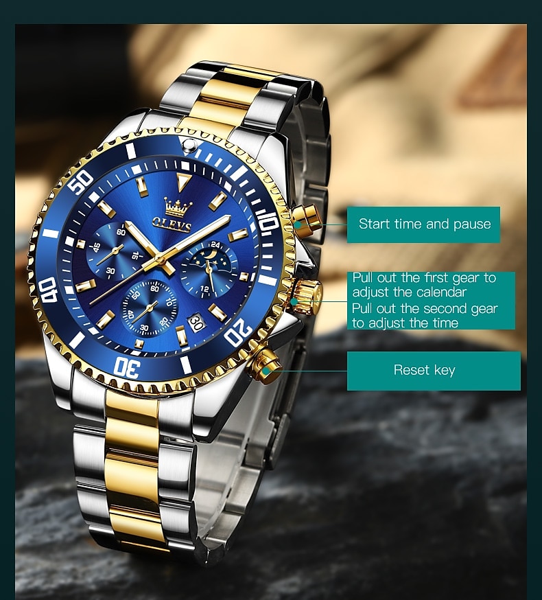 OLEVS Heren Quartz horloges Luxe Grote wijzerplaat Modieus Zakelijk Weergave maanfase Lichtgevend Kalender WATERDICHT Legering Horloge 2025 - $29.99 –P6