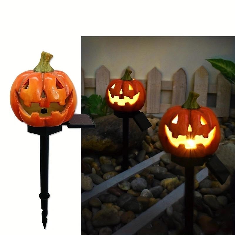 halloween kültéri napelemes pumplin lámpák jack o lámpás modern udvarhoz műgyanta padlóbetét táj dekoráció hamis sütőtök fények 2025 - $15.99 –P10